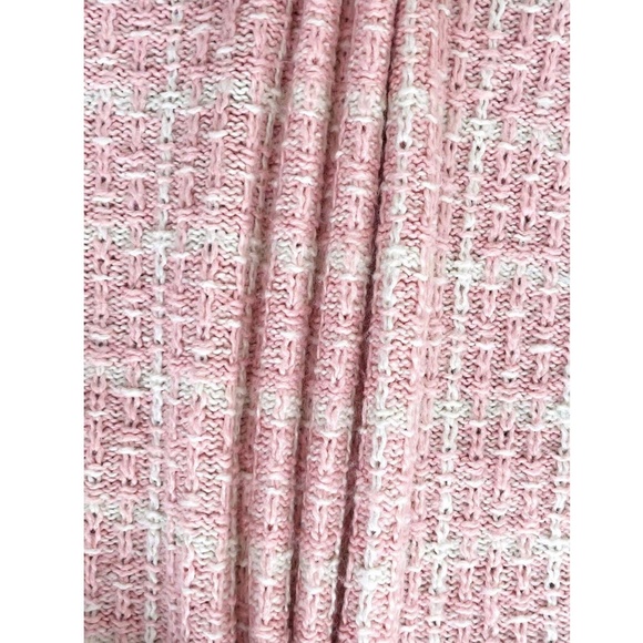 Pink Plaid Button Up Cardigan Knit Long Sleeve  Stretchy - Picture 7 of 9